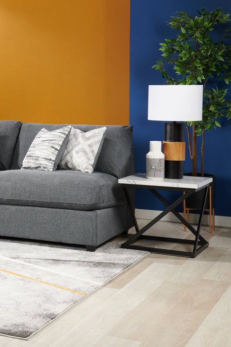 Fauteuil modulaire sans accoudoirs Evolve de Scott Living de 39,5 po en tissu d’apparence lin avec coussins en duvet et plumes - gris anthracite