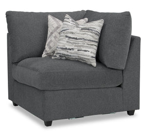 Fauteuil modulaire en coin Evolve de Scott Living de 39,5 po en tissu d’apparence lin avec coussins en duvet et plumes - gris anthracite