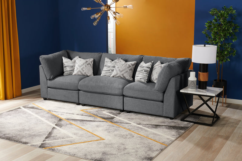 Fauteuil modulaire en coin Evolve de Scott Living de 39,5 po en tissu d’apparence lin avec coussins en duvet et plumes - gris anthracite