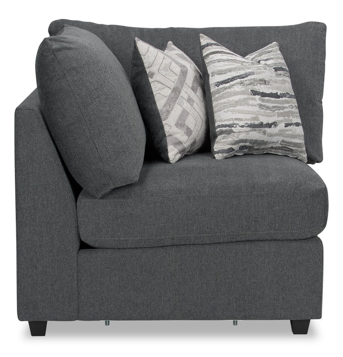 Fauteuil modulaire en coin Evolve de Scott Living de 39,5 po en tissu d’apparence lin avec coussins en duvet et plumes - gris anthracite