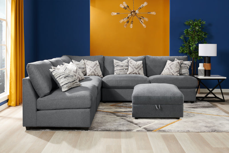 Pouf de rangement modulaire Evolve de Scott Living de 39,5 po en tissu d’apparence lin avec coussin en duvet et plumes - gris anthracite