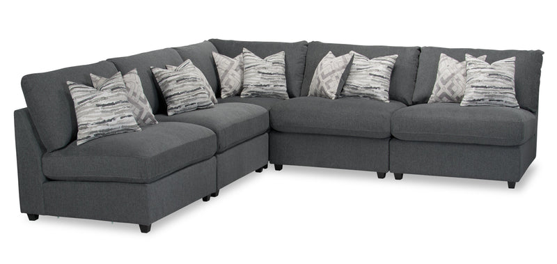 Sofa sectionnel modulaire sans accoudoirs Evolve de Scott Living 5 pièces avec coussins en duvet et plumes - gris anthracite