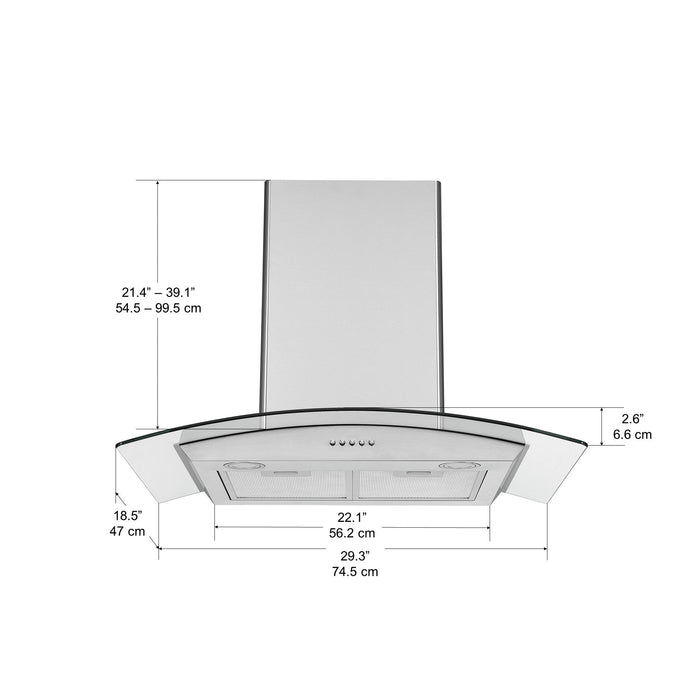 Hotte de cuisinière murale convertible Ancona de 30 po de style auvent en verre - AN-11001SS