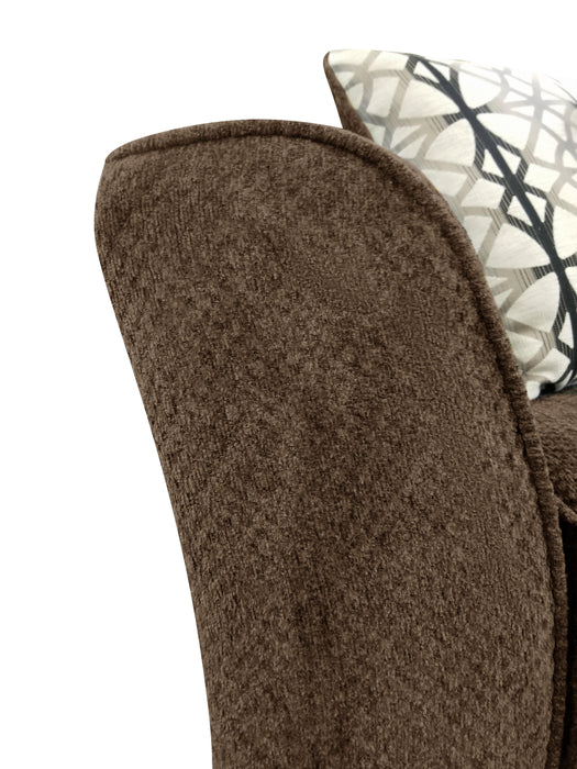 Causeuse Febe de 64 po de format condo fabriquée au Canada en tissu de chenille avec accoudoirs évasés et coussins décoratifs - brune