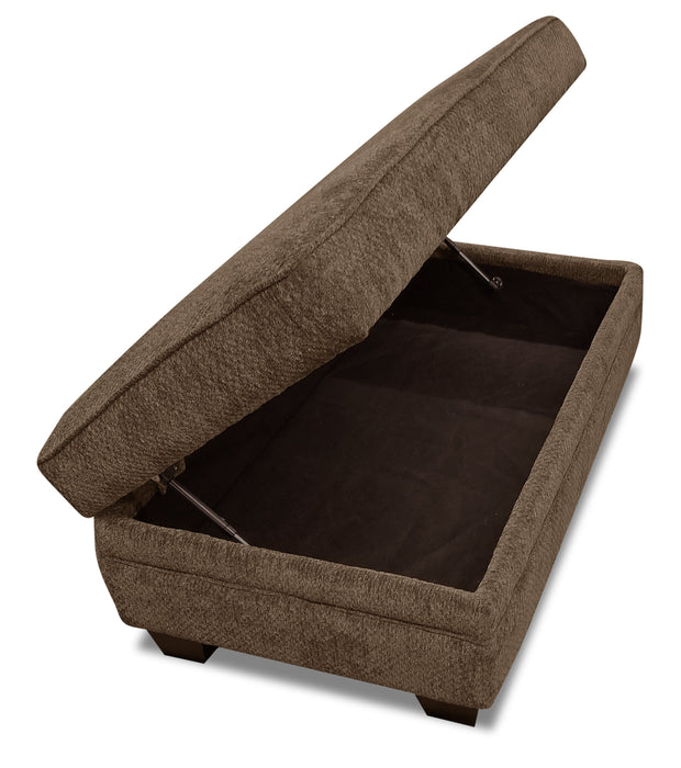 Pouf de rangement Febe de 26 po fabriqué au Canada en tissu de chenille avec pattes en bois - brun