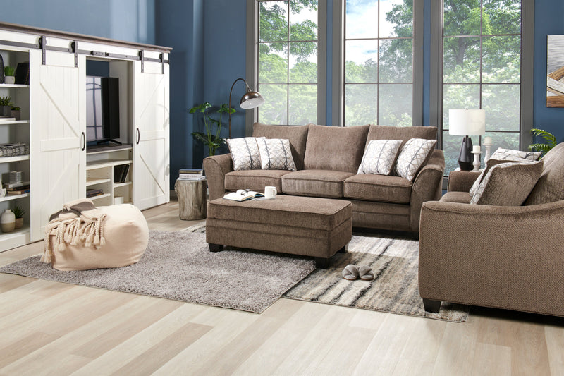 Pouf de rangement Febe de 26 po fabriqué au Canada en tissu de chenille avec pattes en bois - brun