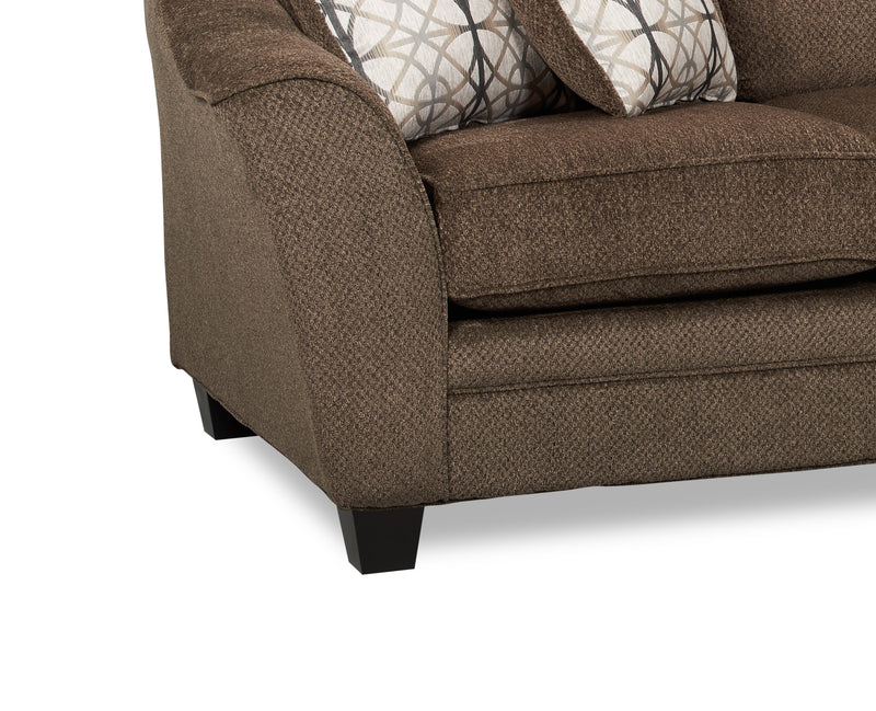 Grand sofa-lit Febe de 100 po fabriqué au Canada en tissu de chenille avec accoudoirs évasés et coussins décoratifs - brun