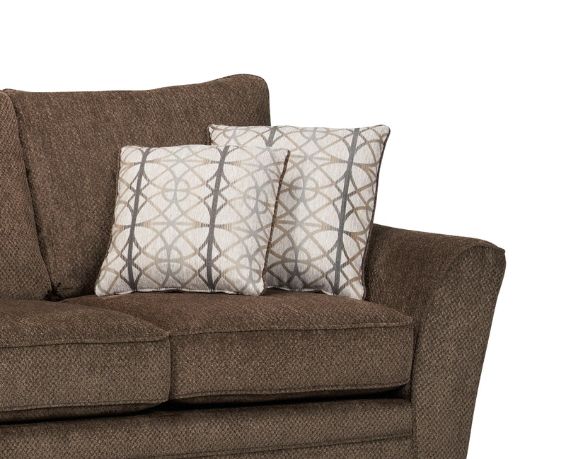 Grand sofa-lit Febe de 100 po fabriqué au Canada en tissu de chenille avec accoudoirs évasés et coussins décoratifs - brun