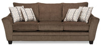 Grand sofa-lit Febe de 100 po fabriqué au Canada en tissu de chenille avec accoudoirs évasés et coussins décoratifs - brun