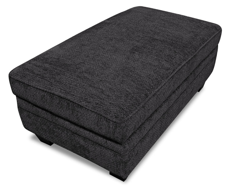 Pouf de rangement Febe de 26 po fabriqué au Canada en tissu de chenille avec pattes en bois - gris anthracite