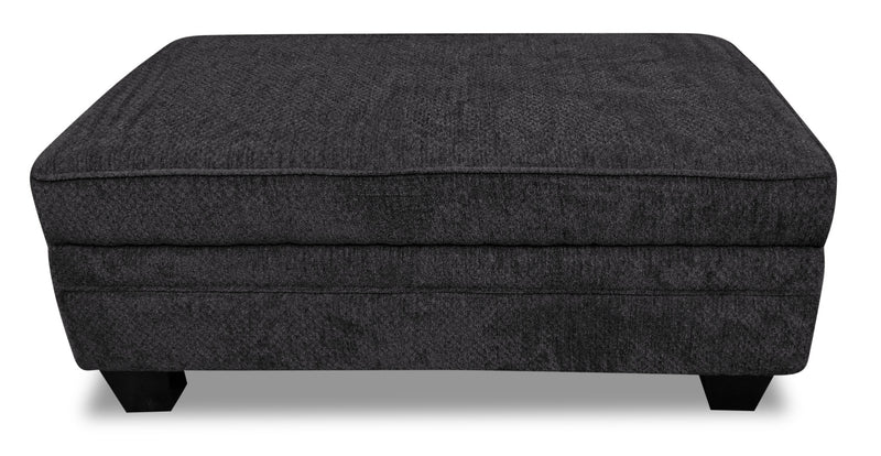 Pouf de rangement Febe de 26 po fabriqué au Canada en tissu de chenille avec pattes en bois - gris anthracite