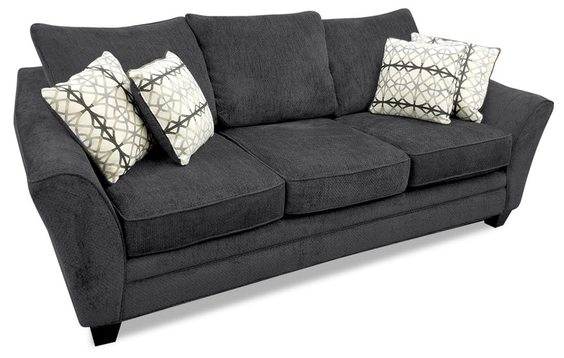 Grand sofa-lit Febe de 100 po fabriqué au Canada en tissu de chenille avec accoudoirs évasés - gris anthracite