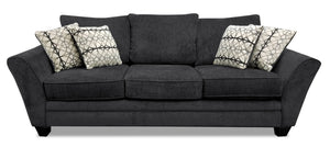 Grand sofa-lit Febe de 100 po fabriqué au Canada en tissu de chenille avec accoudoirs évasés - gris anthracite