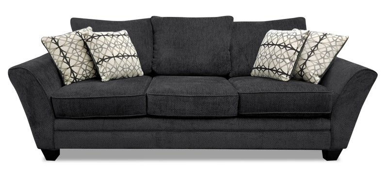 Grand sofa-lit Febe de 100 po fabriqué au Canada en tissu de chenille avec accoudoirs évasés - gris anthracite
