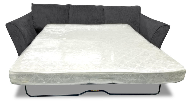 Grand sofa-lit Febe de 100 po fabriqué au Canada en tissu de chenille avec accoudoirs évasés - gris anthracite