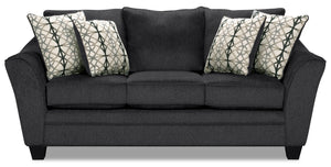 Sofa Febe de 85 po de format condo fabriqué au Canada en tissu de chenille avec accoudoirs évasés et coussins décoratifs - gris anthracite