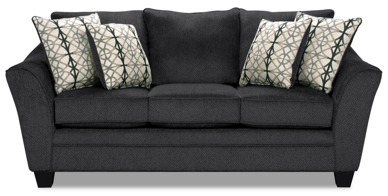 Sofa Febe de 85 po de format condo fabriqué au Canada en tissu de chenille avec accoudoirs évasés et coussins décoratifs - gris anthracite