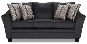 Sofa-lit double Febe de 85 po de format condo fabriqué au Canada en tissu de chenille avec accoudoirs évasés - gris anthracite