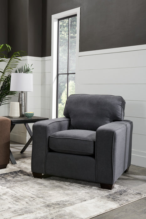 Fauteuil Fiona de 36,5 po fabriqué au Canada en tissu de chenille avec accoudoirs rectilignes - bleu marine