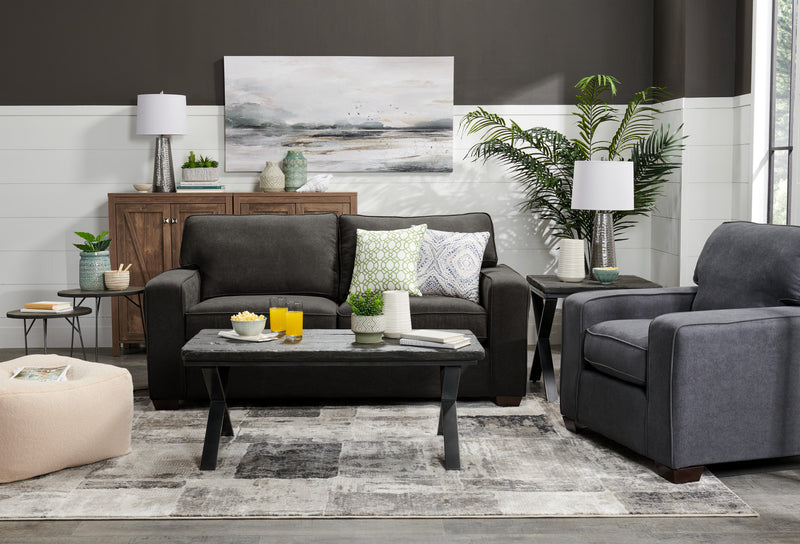 Sofa-lit double Fiona de 74 po fabriqué au Canada en tissu de chenille avec accoudoirs rectilignes - gris