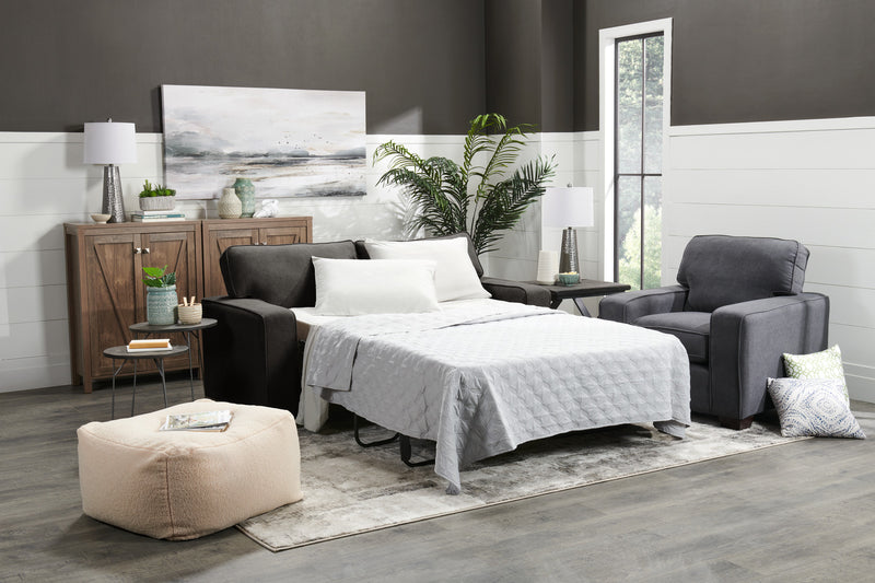 Sofa-lit double Fiona de 74 po fabriqué au Canada en tissu de chenille avec accoudoirs rectilignes - gris