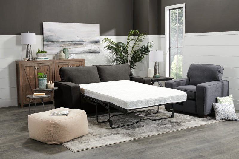 Sofa-lit double Fiona de 74 po fabriqué au Canada en tissu de chenille avec accoudoirs rectilignes - gris