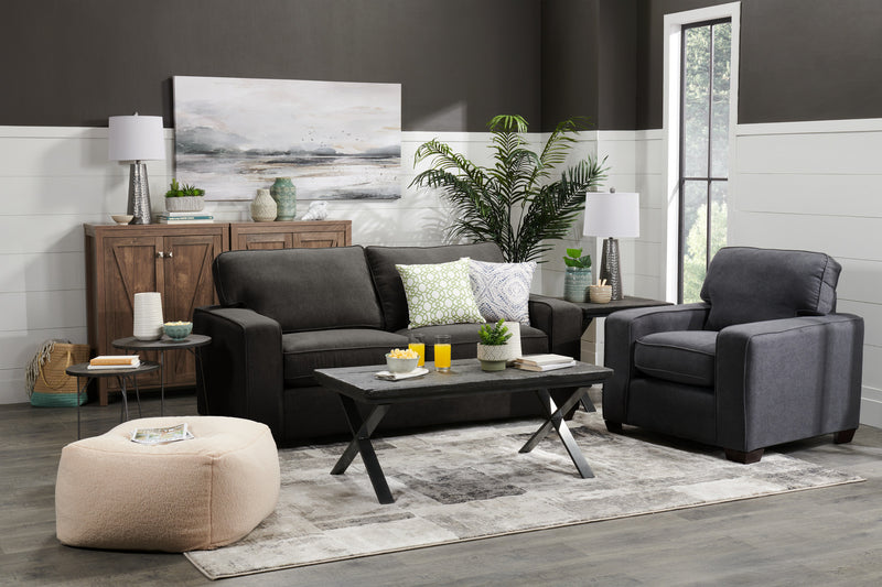 Sofa-lit double Fiona de 74 po fabriqué au Canada en tissu de chenille avec accoudoirs rectilignes - gris