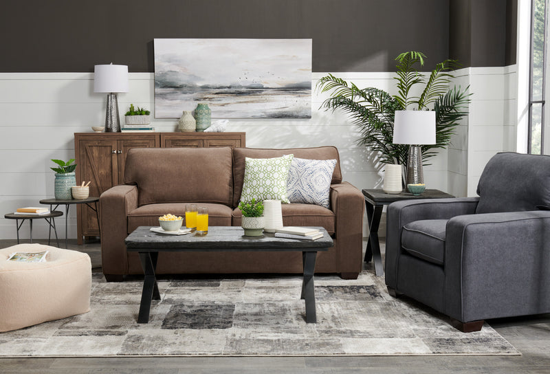 Sofa-lit double Fiona de 74 po fabriqué au Canada en tissu de chenille avec accoudoirs rectilignes - brun moka