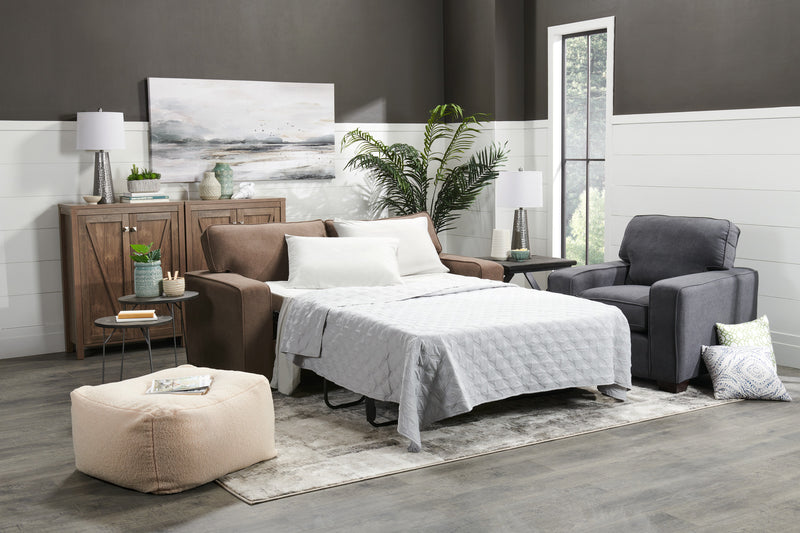 Sofa-lit double Fiona de 74 po fabriqué au Canada en tissu de chenille avec accoudoirs rectilignes - brun moka