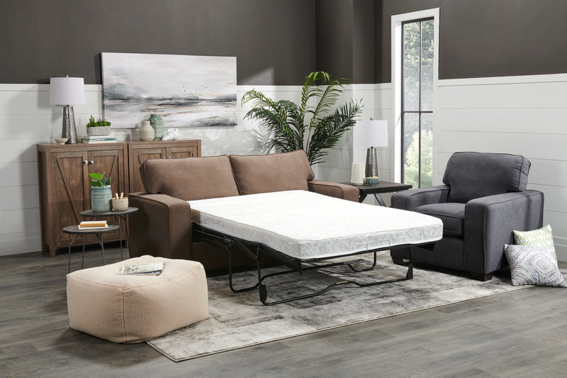 Sofa-lit double Fiona de 74 po fabriqué au Canada en tissu de chenille avec accoudoirs rectilignes - brun moka