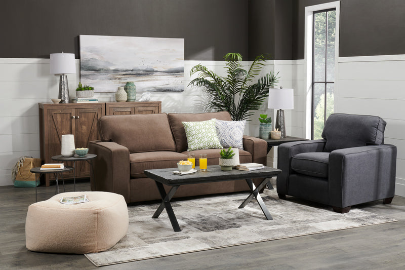 Sofa-lit double Fiona de 74 po fabriqué au Canada en tissu de chenille avec accoudoirs rectilignes - brun moka