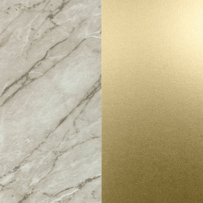 Chariot bar Maliza avec rangement pour bouteilles de vin et support pour verres à vin - imitation marbre Carrare et doré