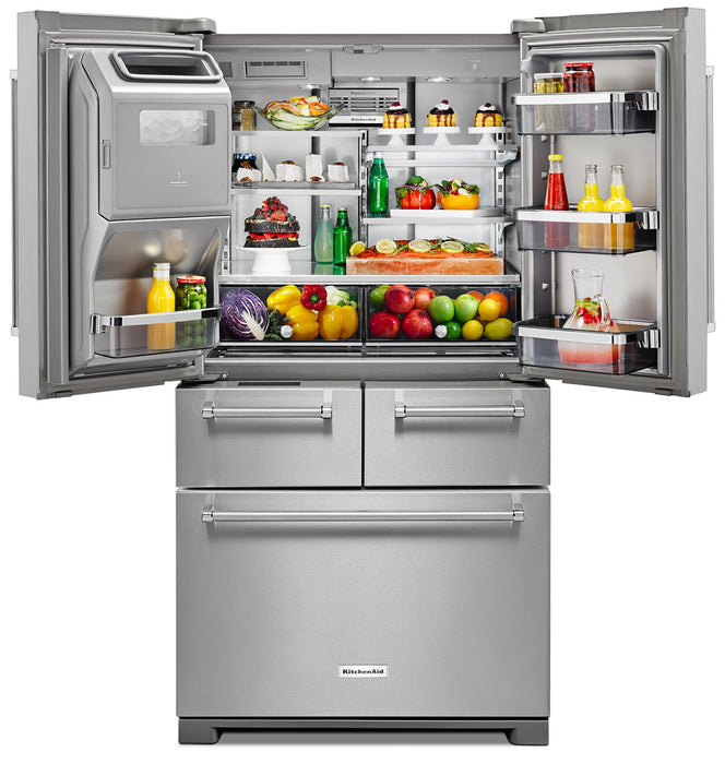 Réfrigérateur KitchenAid de 24 pi³ et de 36 po à multiples portes et à portes françaises - acier inoxydable - KRMF706ESS