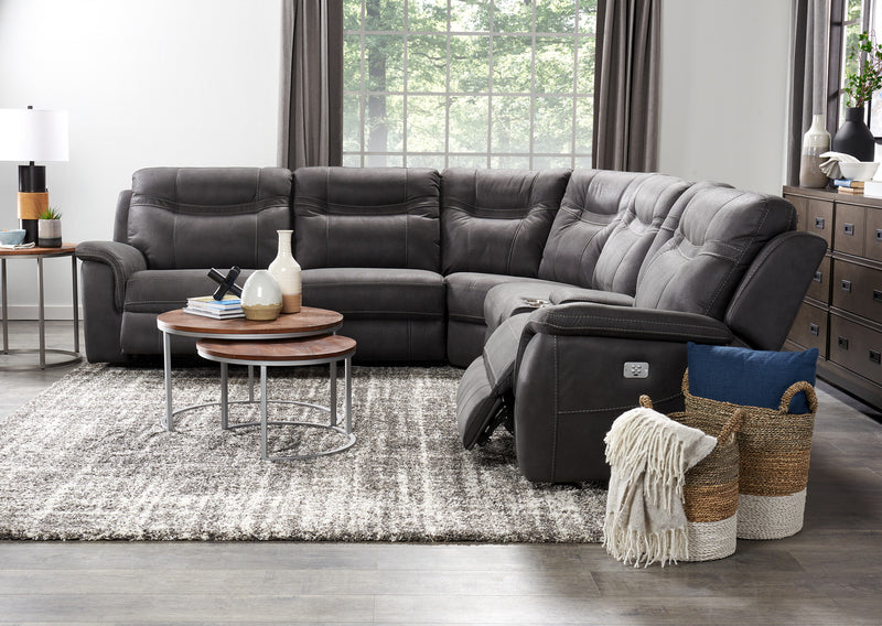 Sofa sectionnel à inclinaison électrique Floy 6 pièces en suédine avec appuie-têtes électriques, console de rangement et port USB - gris