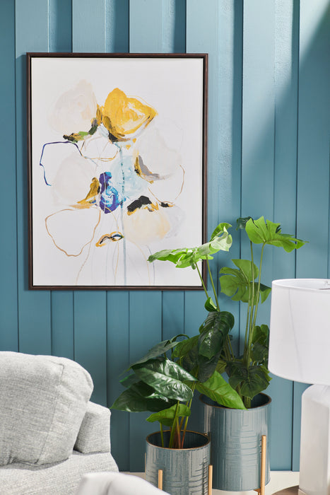 Fleurs jaunes à l’acrylique - 31 po x 41 po 