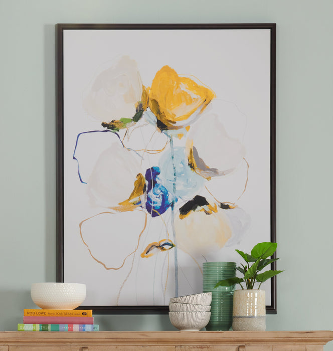 Fleurs jaunes à l’acrylique - 31 po x 41 po 