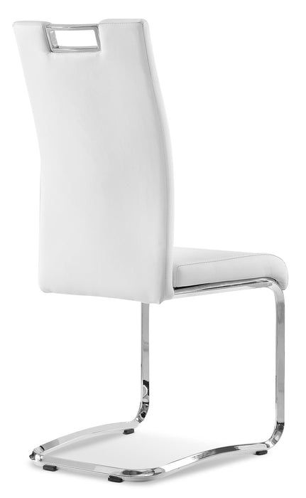 Chaise de salle à manger Tuxedo en tissu de cuir végétalien et en métal - blanche