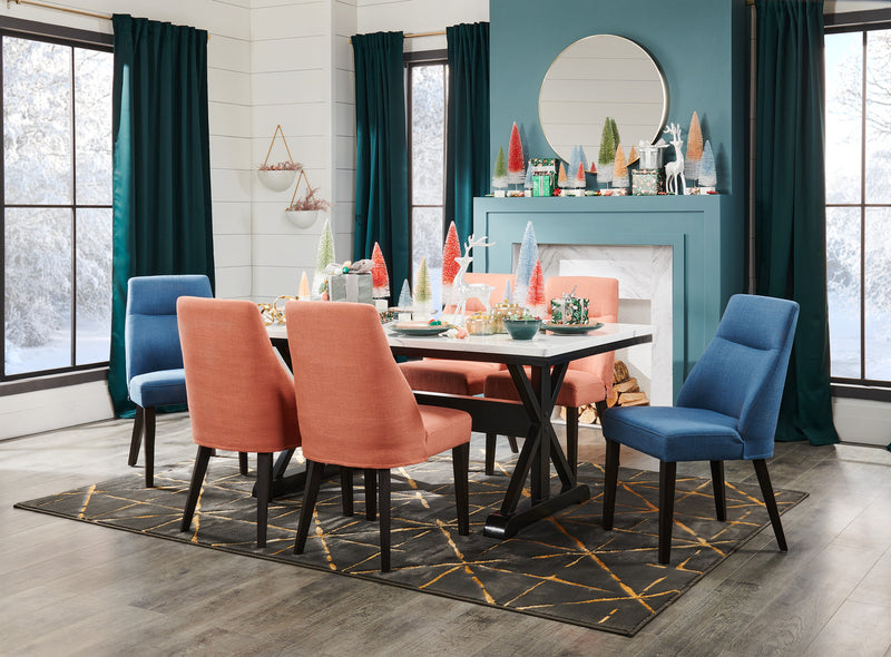 Chaise de salle à manger Gabi en tissu d’apparence lin - bleue