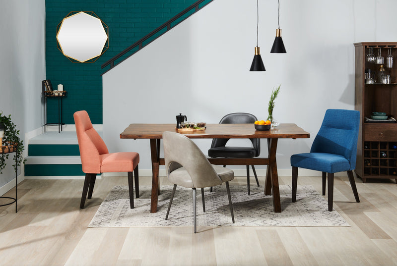 Chaise de salle à manger Gabi en tissu d’apparence lin - bleue