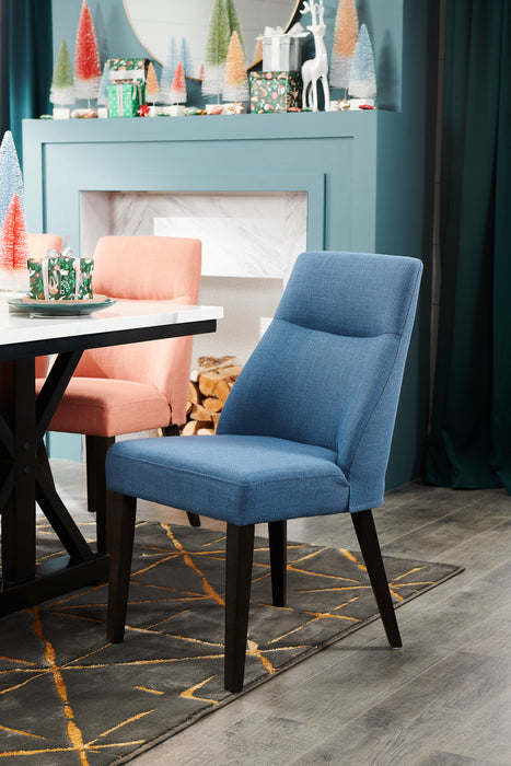 Chaise de salle à manger Gabi en tissu d’apparence lin - bleue