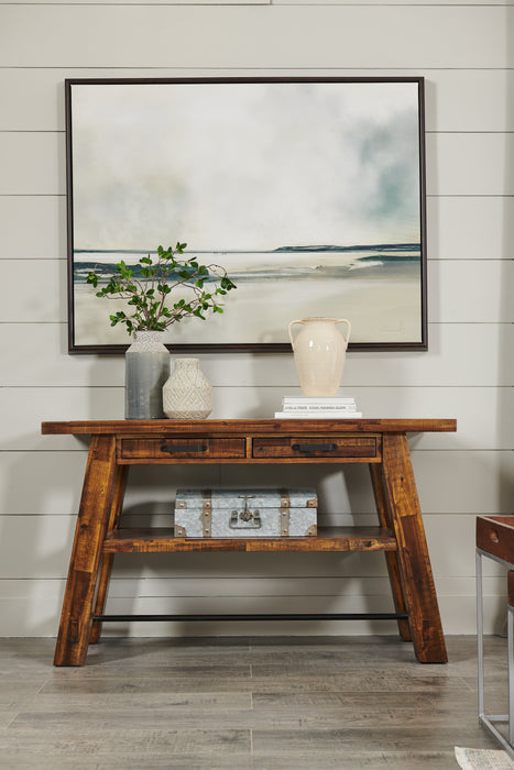 Table de salon rustique Galeveston de 50 po avec rangement et tablette - bois à grain de bois brun