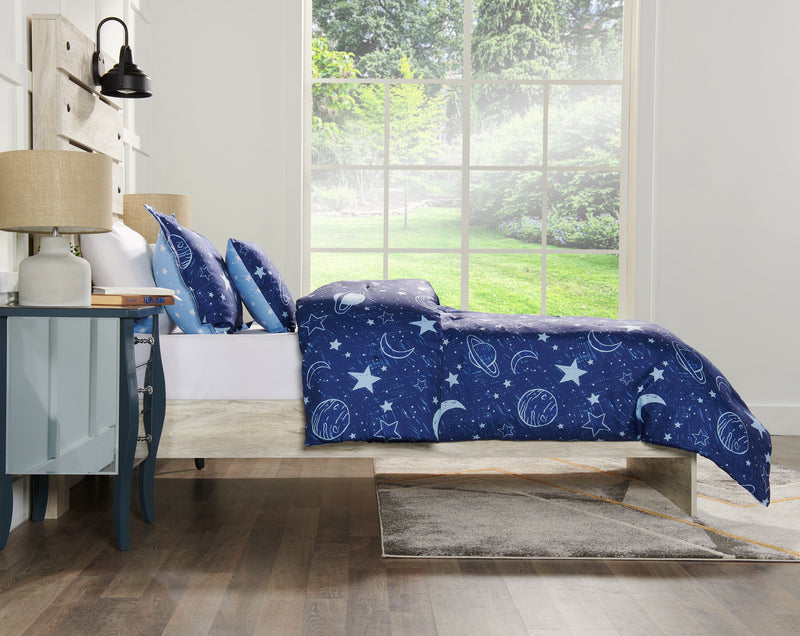 Ensemble d'édredon Galaxy 4 pièces pour lit double - bleu