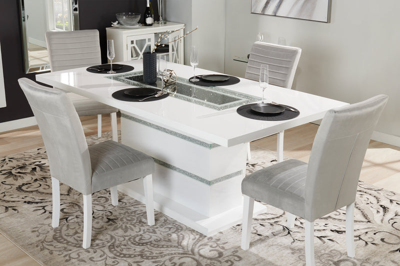Table de salle à manger somptueuse Garbo de 78,75 po (L) avec incrustation de verre et base piédestal - blanche