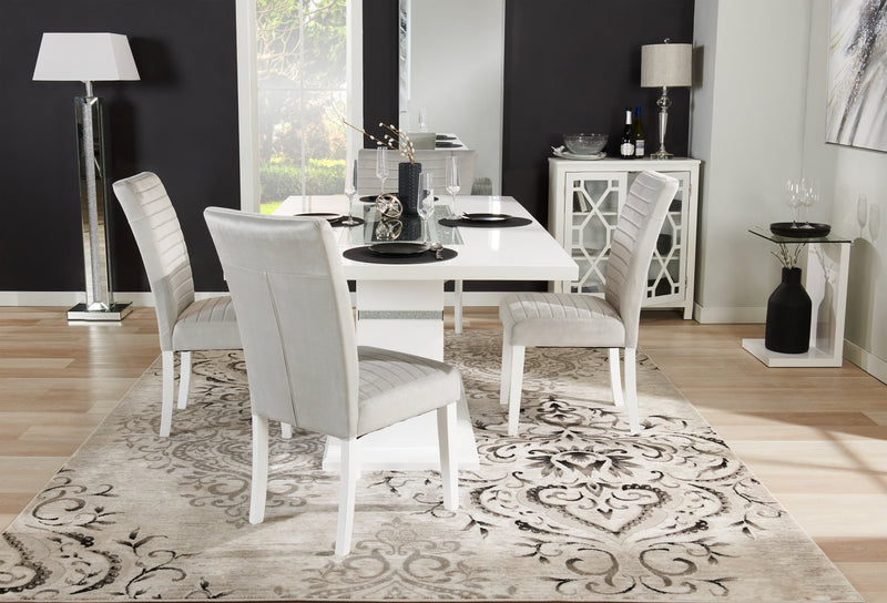 Table de salle à manger somptueuse Garbo de 78,75 po (L) avec incrustation de verre et base piédestal - blanche