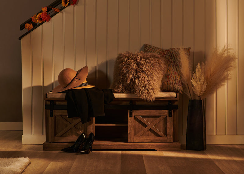 Banc Gavin de 47,25 po avec rangement pour chaussures - noisette