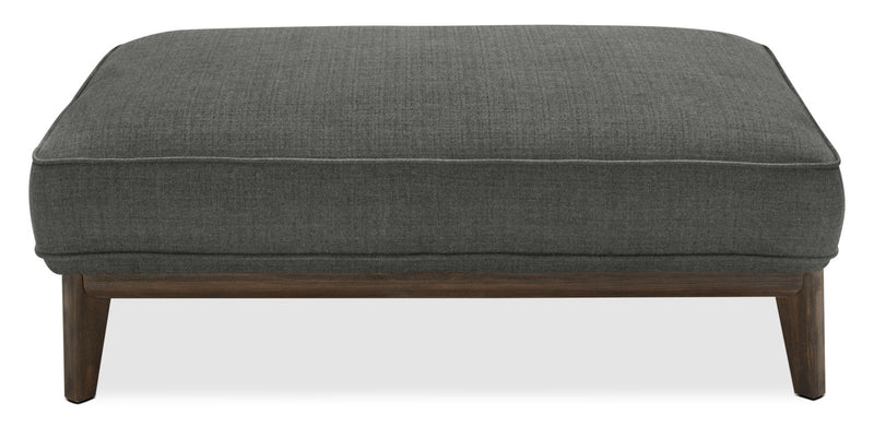Pouf Gena de Cindy Crawford Home de 45 po en tissu d’apparence lin avec base et pattes en bois - gris anthracite