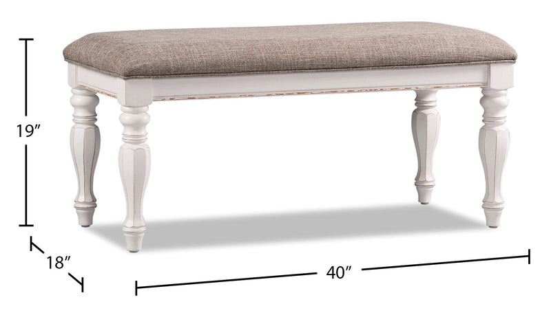 Banc de chambre à coucher Grace de 19 po (H) en bois et en tissu avec dessus relevable et rangement - blanc antique 