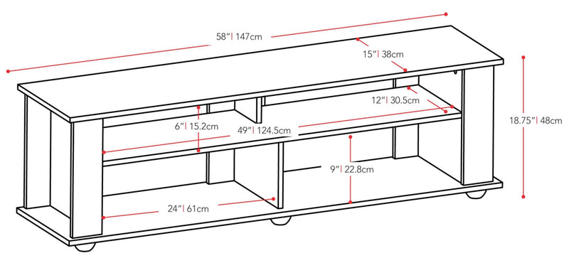 Meuble pour téléviseur moderne Bakersfield de 58 po avec rangement et système de gestion des câbles pour téléviseurs jusqu’à 65 po - noir