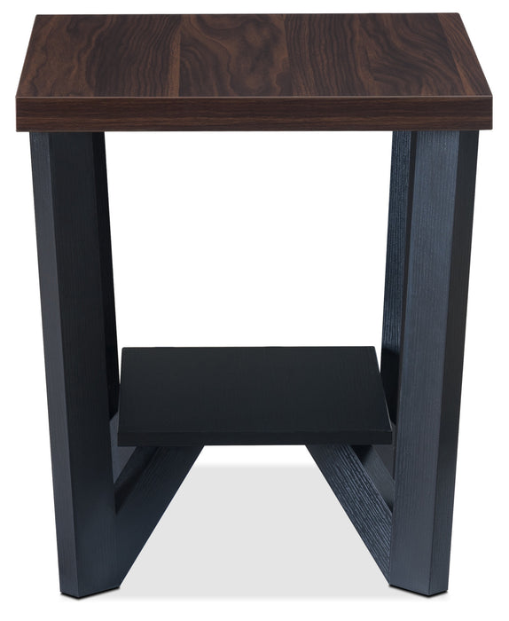 Ensemble 3 tables modernes Arika de 47,5 po (table à café et 2 tables de bout) avec tablette - noyer foncé et noir 