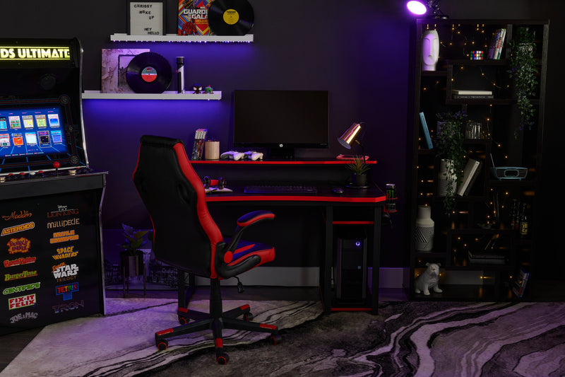 Bureau de jeu Herman de 50 po - noir avec bordure rouge